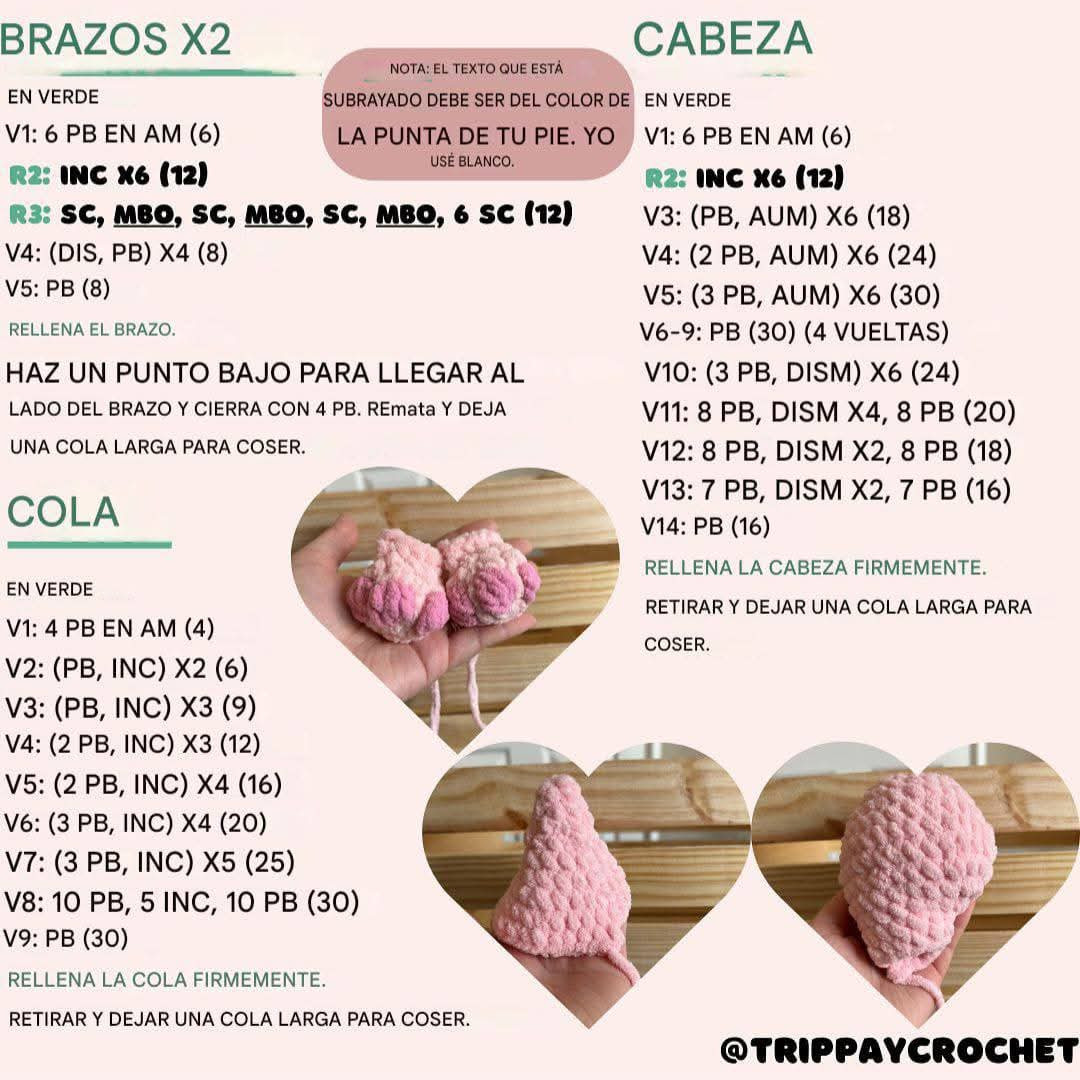 Patrón Gratis Amigurumi Dino-Ácaro Verde con Corazones