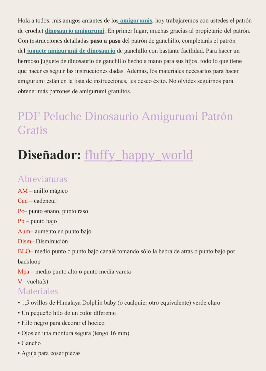 Patrón Gratis Amigurumi Dinosaurio Verde