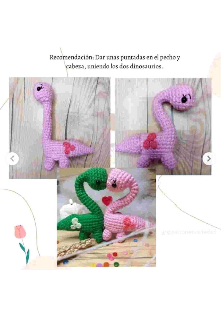Patrón Gratis: Amigurumi Dinosaurios Amorosos Rosa y Verde