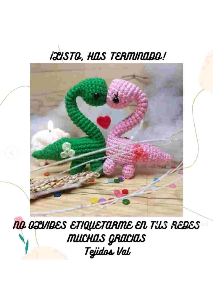Patrón Gratis: Amigurumi Dinosaurios Amorosos Rosa y Verde