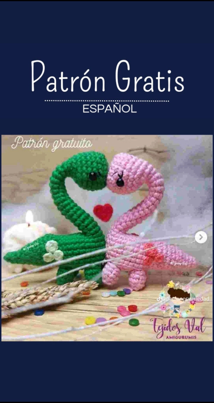 Patrón Gratis: Amigurumi Dinosaurios Amorosos Rosa y Verde