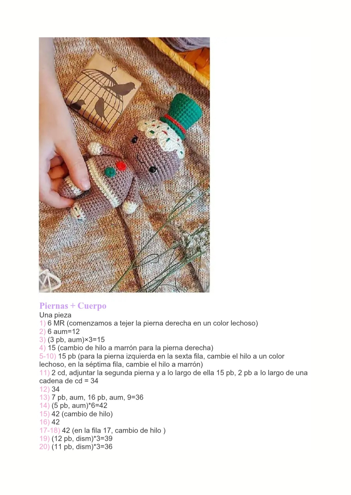 Patrón Gratis Amigurumi Galleta de Jengibre con Sombrero Verde