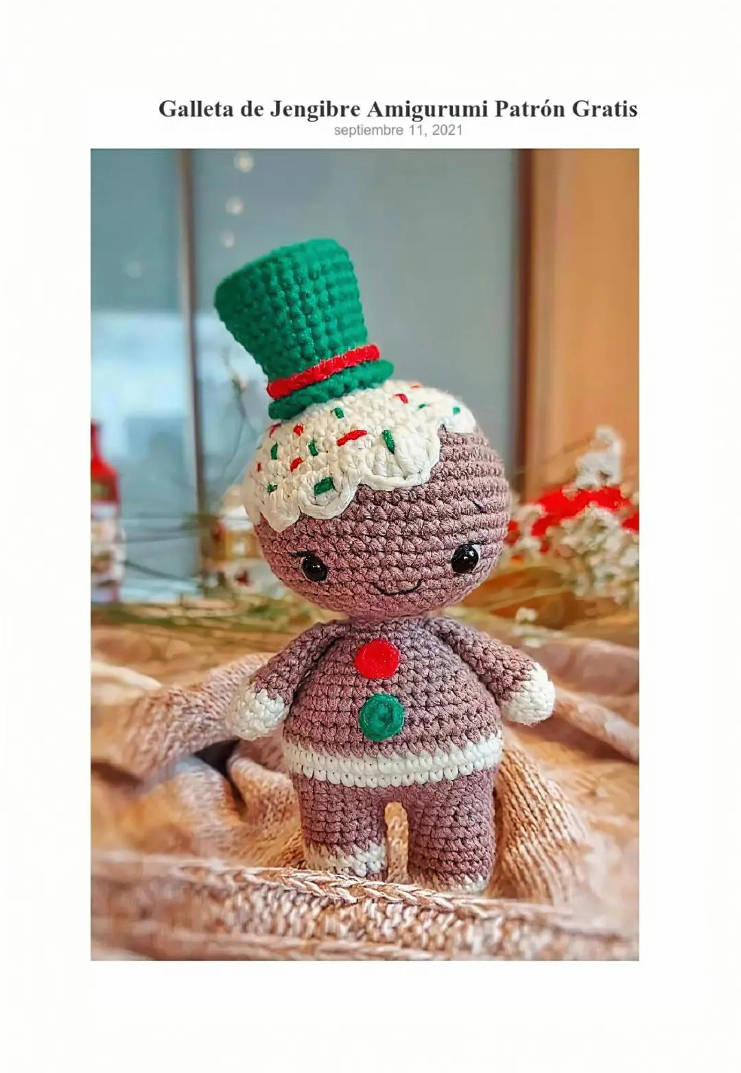 Patrón Gratis Amigurumi Galleta de Jengibre con Sombrero Verde