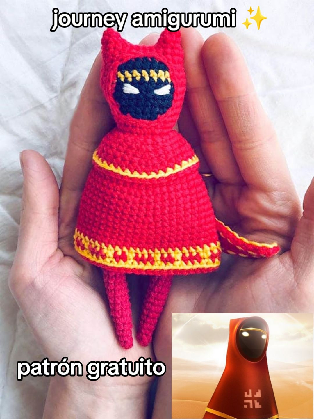 Patron gratis amigurumi Journey rojo y amarillo
