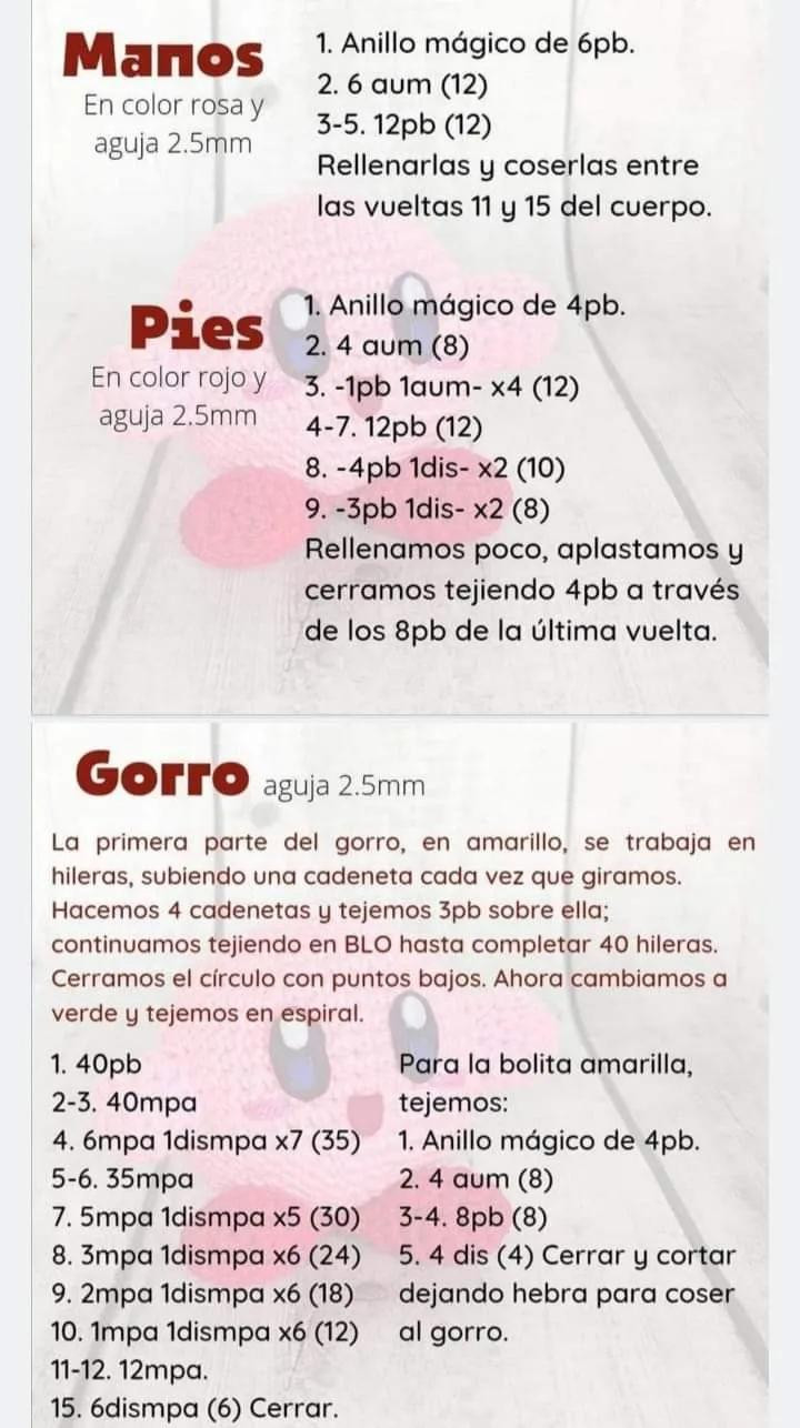 Patrón Gratis Amigurumi Kirby con Espada y Gorro - Tejer Paso a Paso