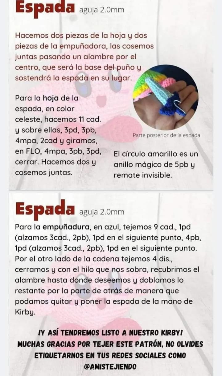 Patrón Gratis Amigurumi Kirby con Espada y Gorro - Tejer Paso a Paso