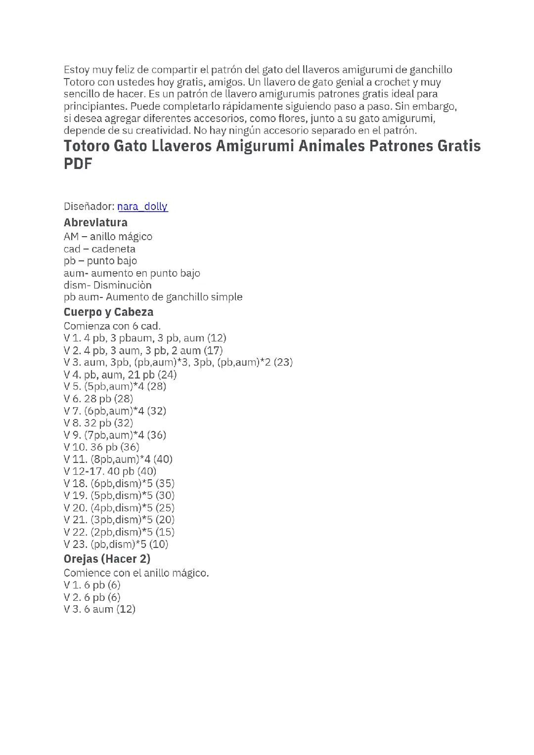 Patrón Gratis Amigurumi Llavero Totoro Gato