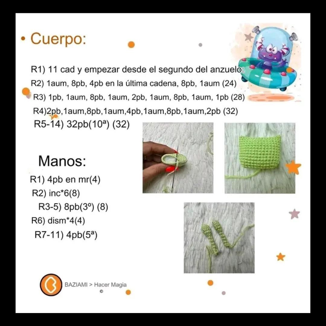Patrón Gratis Amigurumi Monstruo Verde de Ojos Grandes