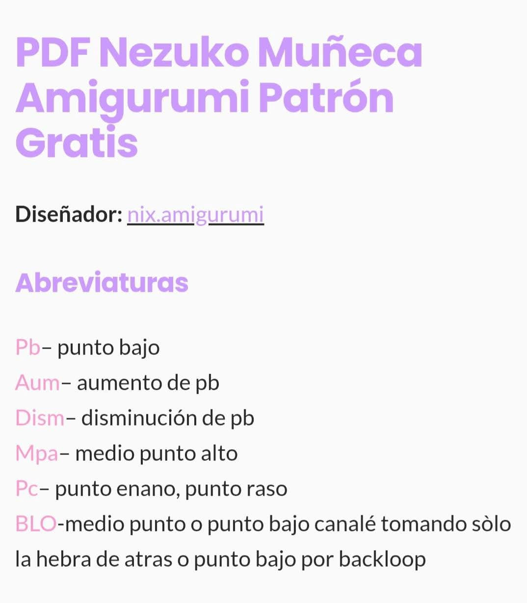 Patrón Gratis Amigurumi Nezuko Kamado