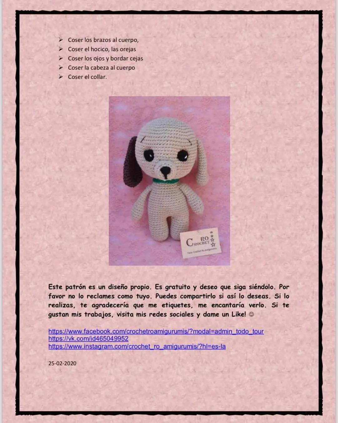 Patrón Gratis Amigurumi Perrito Beige y Marrón