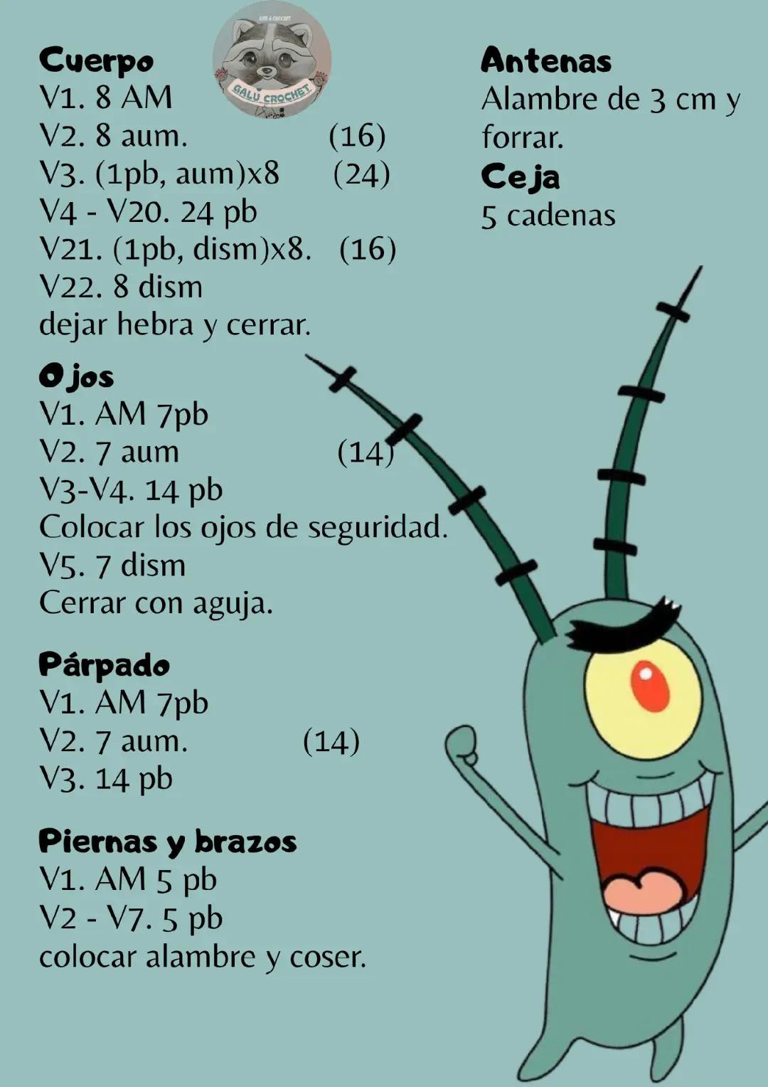 Patrón gratis Amigurumi Plankton - Bob Esponja