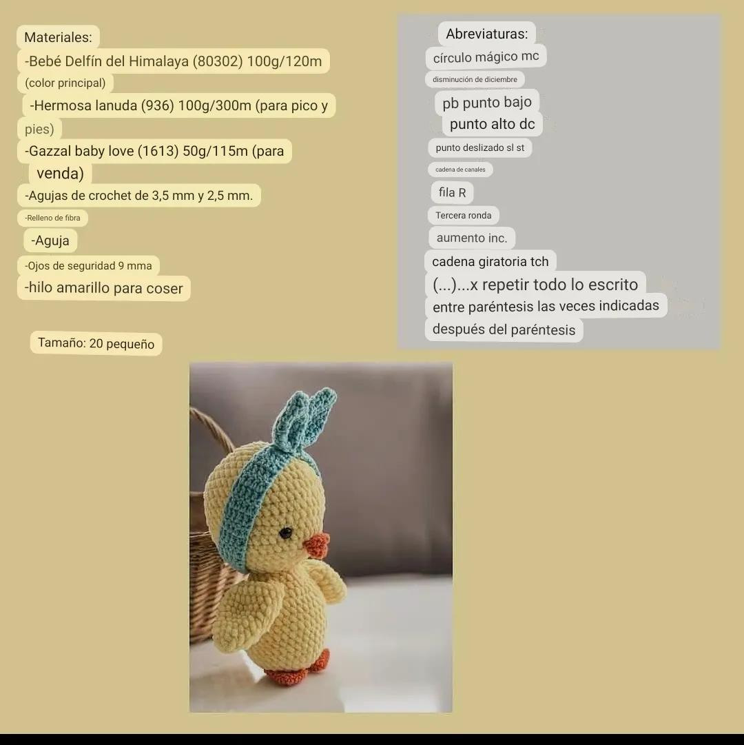 Patrón Gratis Amigurumi Pollito Amarillo con Banda Azul