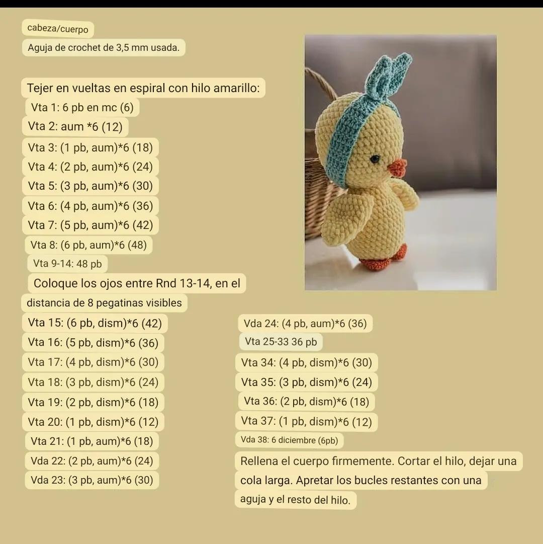Patrón Gratis Amigurumi Pollito Amarillo con Banda Azul