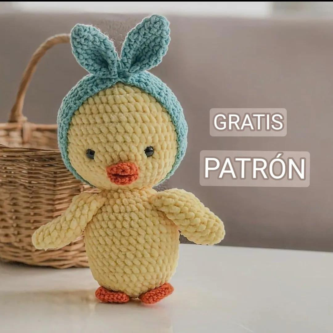 Patrón Gratis Amigurumi Pollito Amarillo con Banda Azul