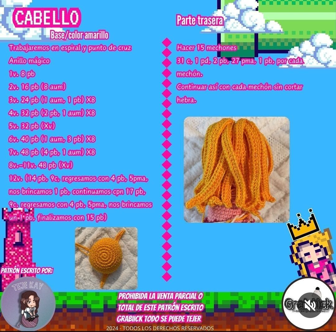 Patrón Gratis Amigurumi Princesa Peach Mario Bros: Materiales, Abreviaturas y Pasos para Cabeza y Vestido