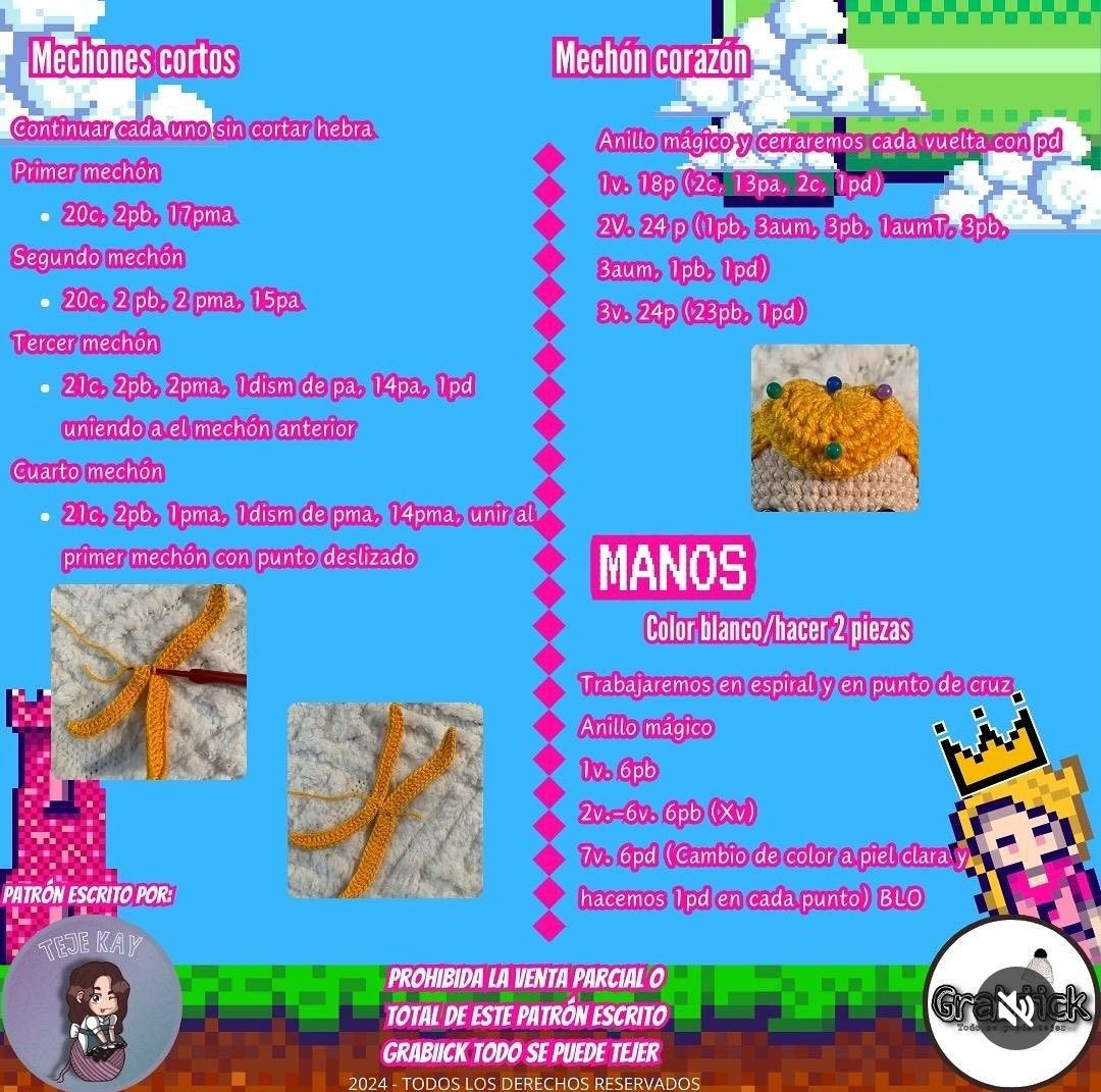 Patrón Gratis Amigurumi Princesa Peach Mario Bros: Materiales, Abreviaturas y Pasos para Cabeza y Vestido