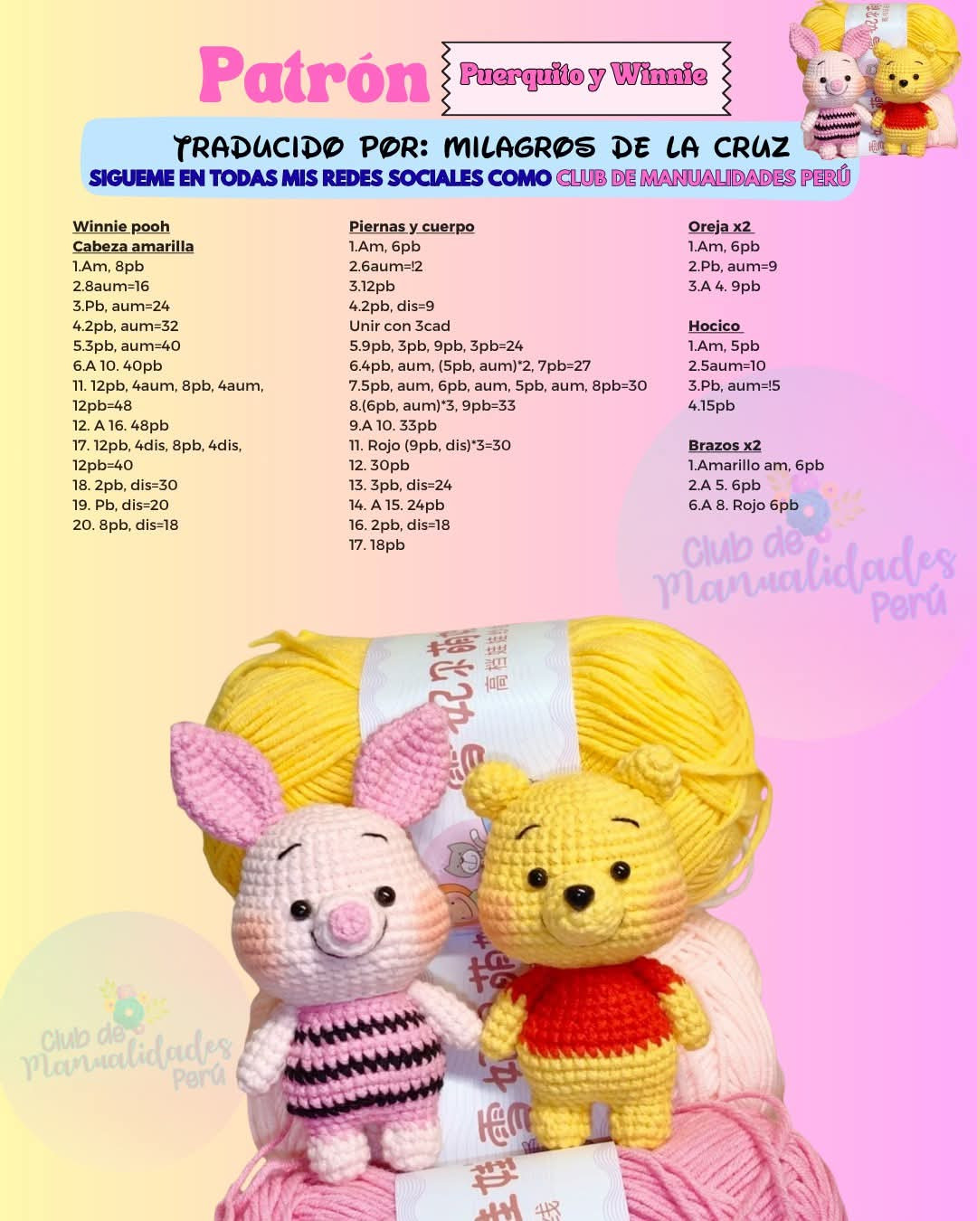 Patrón Gratis Amigurumi Puerquito y Winnie Pooh