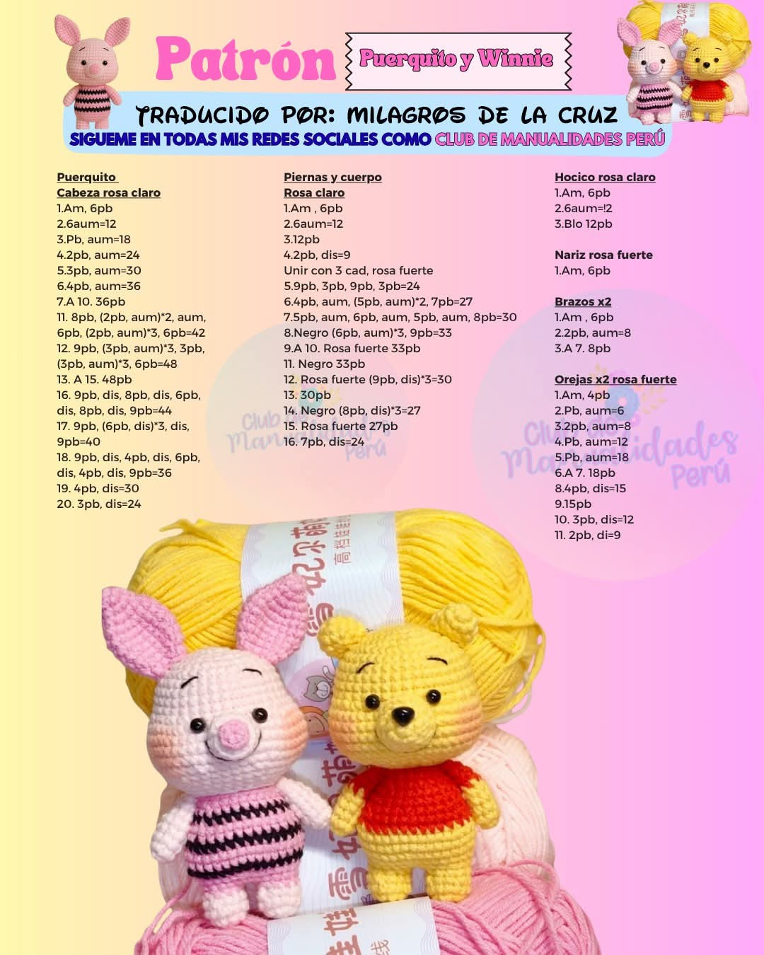 Patrón Gratis Amigurumi Puerquito y Winnie Pooh