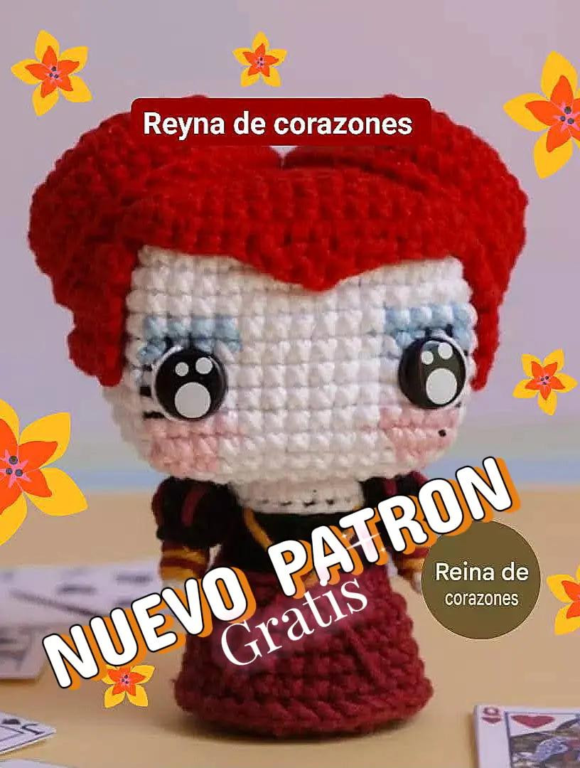 Patrón Gratis Amigurumi Reina de Corazones - Guía Paso a Paso