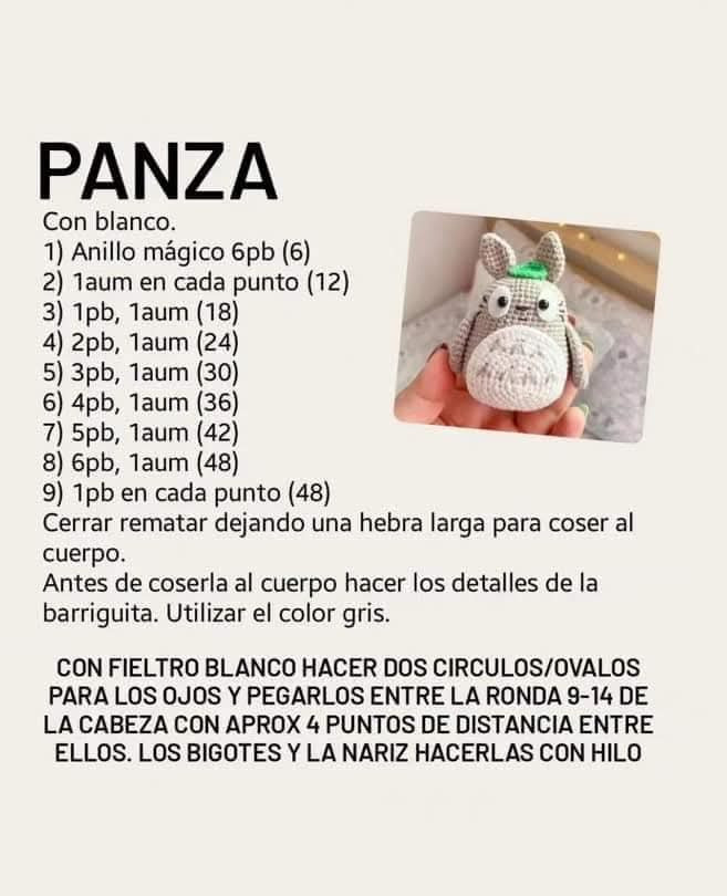 Patrón gratis amigurumi Totoro gris y blanco