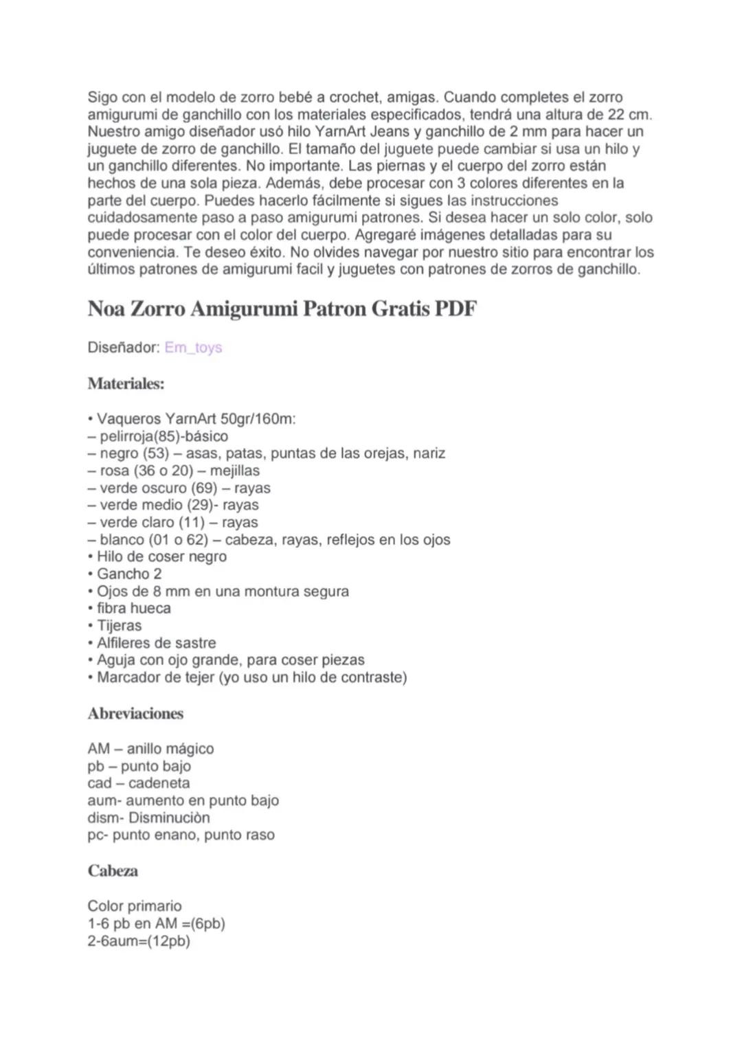 Patrón Gratis Amigurumi Zorro PDF - Gato Naranja Tejer Crochet