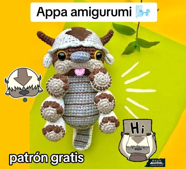 Patrón gratis Appa amigurumi de Avatar