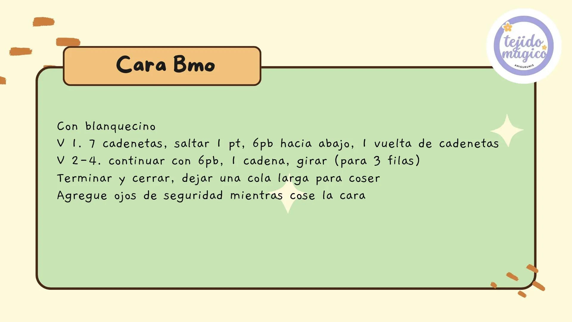 Patrón Gratis Beemo amigurumi: Guía de materiales, abreviaturas y pasos para cuerpo y cara