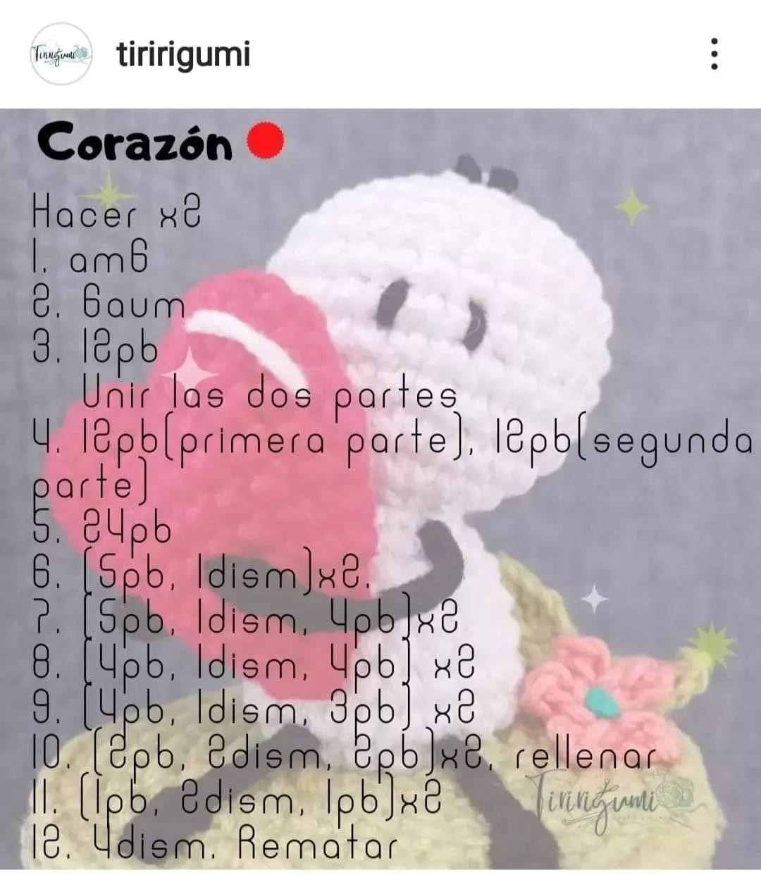 Patrón gratis Bigli amigurumi con corazón rojo y base verde