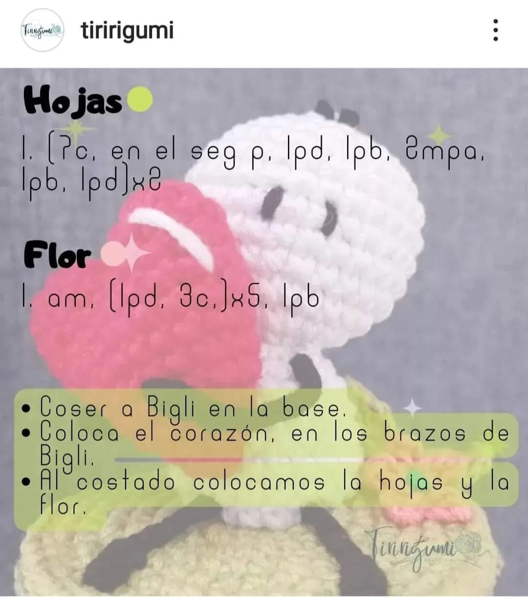 Patrón gratis Bigli amigurumi con corazón rojo y base verde