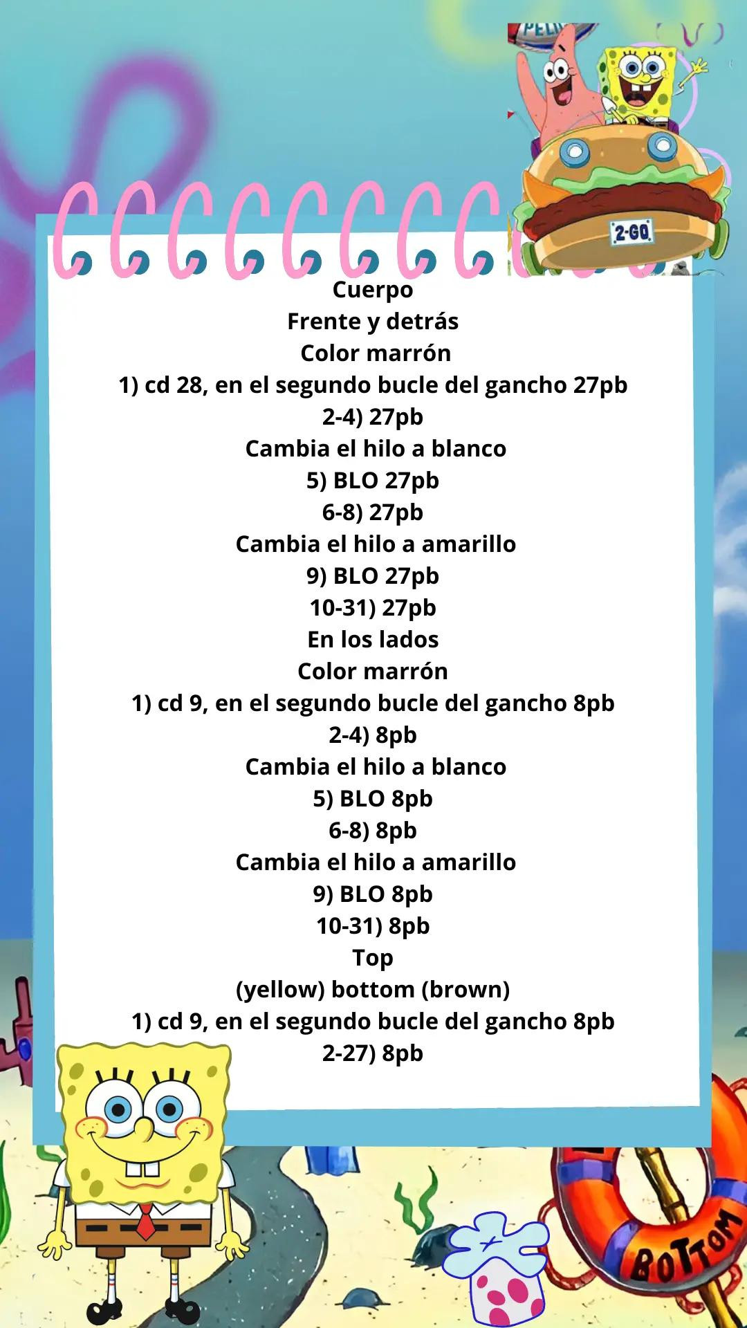 Patrón Gratis Bob Esponja Amigurumi - Guía Paso a Paso