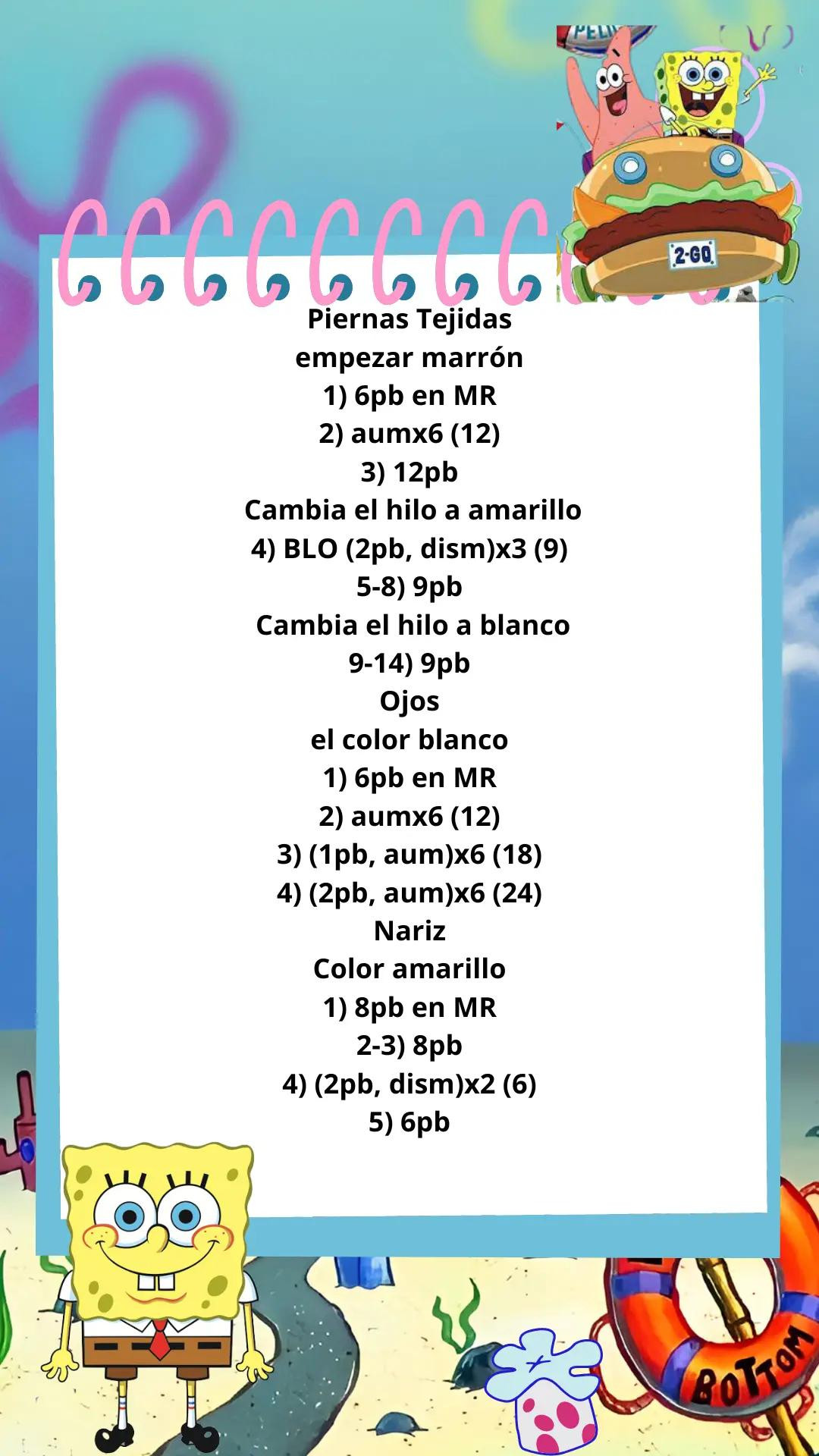 Patrón Gratis Bob Esponja Amigurumi - Guía Paso a Paso