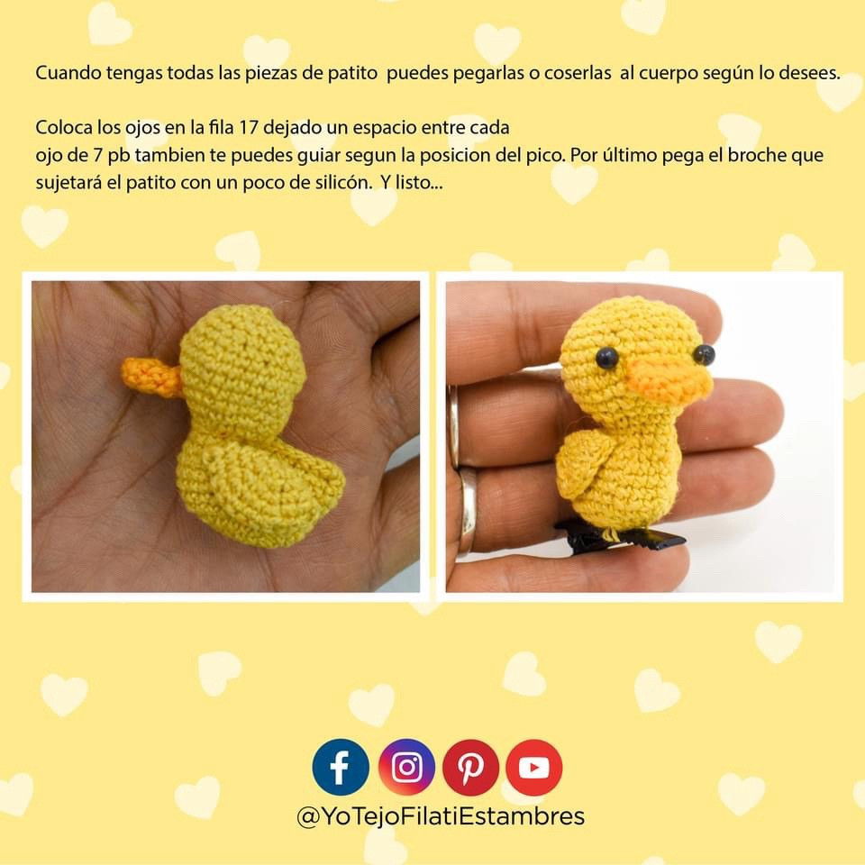 Patrón gratis: Broche patito amarillo Amigurumi