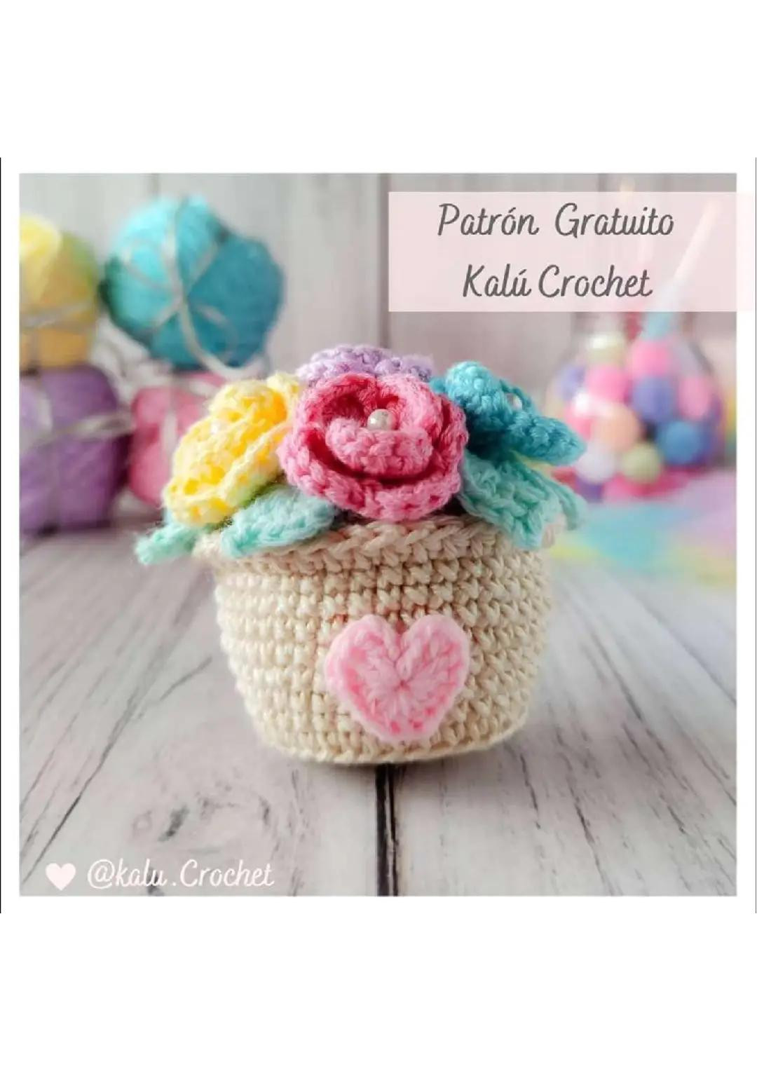 Patrón Gratis Canasta Móc Len Hoa và Tim