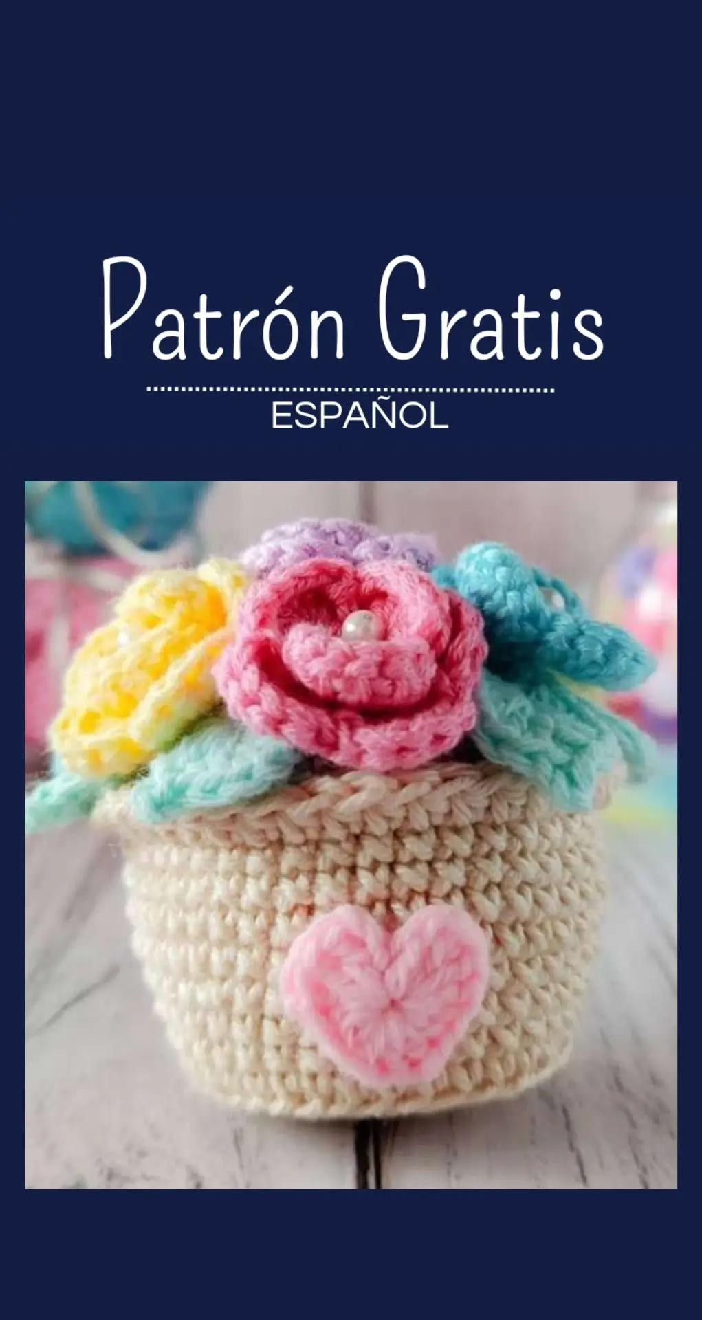 Patrón Gratis Canasta Móc Len Hoa và Tim