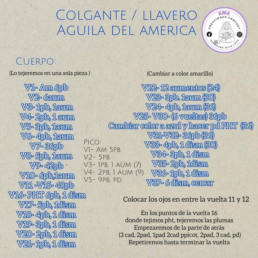 Patrón gratis colgante aguilita amigurumi Colombia