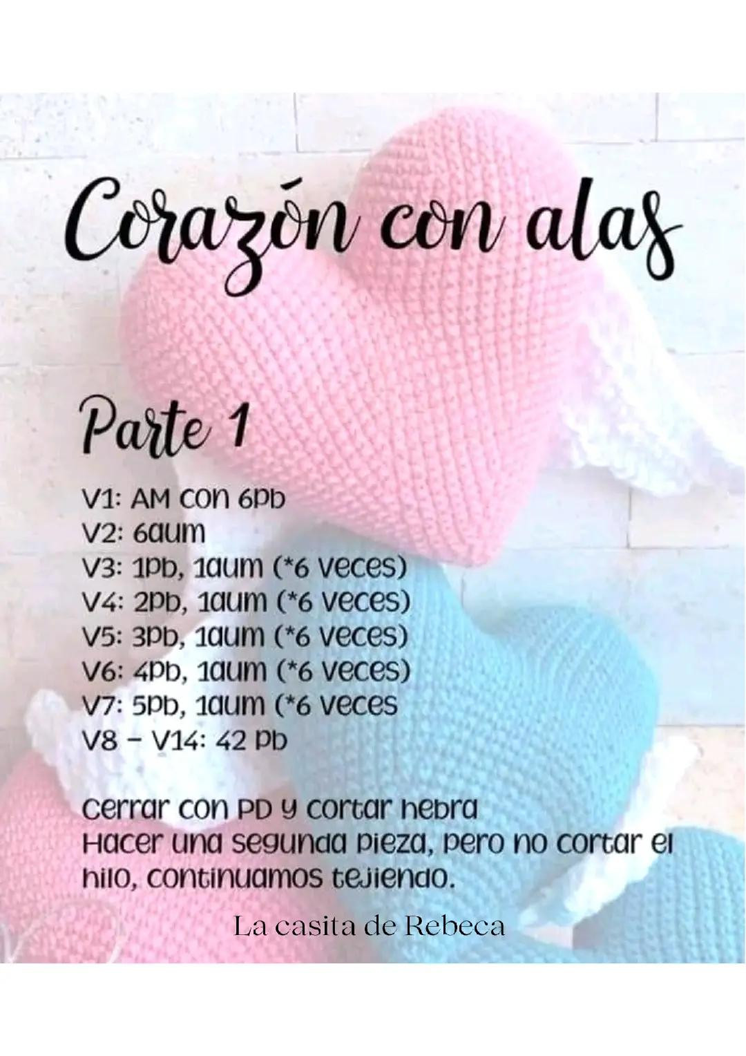 Patrón Gratis Corazón con alas de crochet