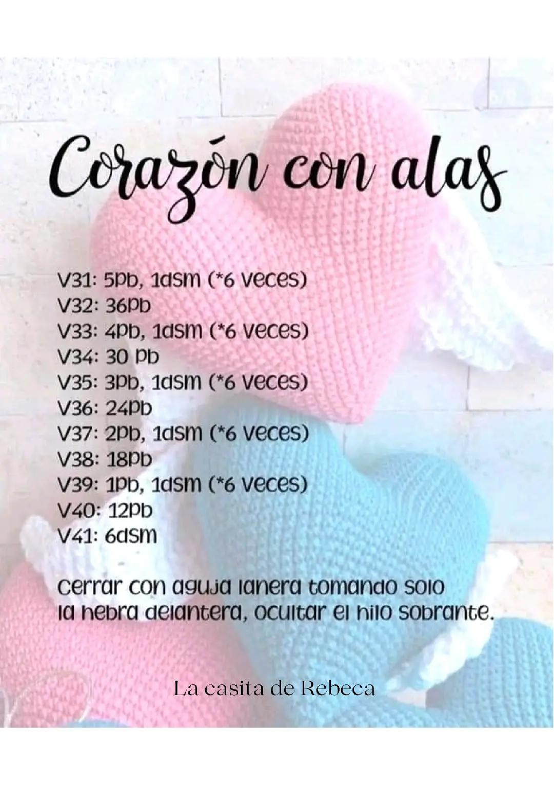 Patrón Gratis Corazón con alas de crochet