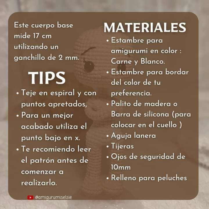 Patrón gratis cuerpo base amigurumi 17cm