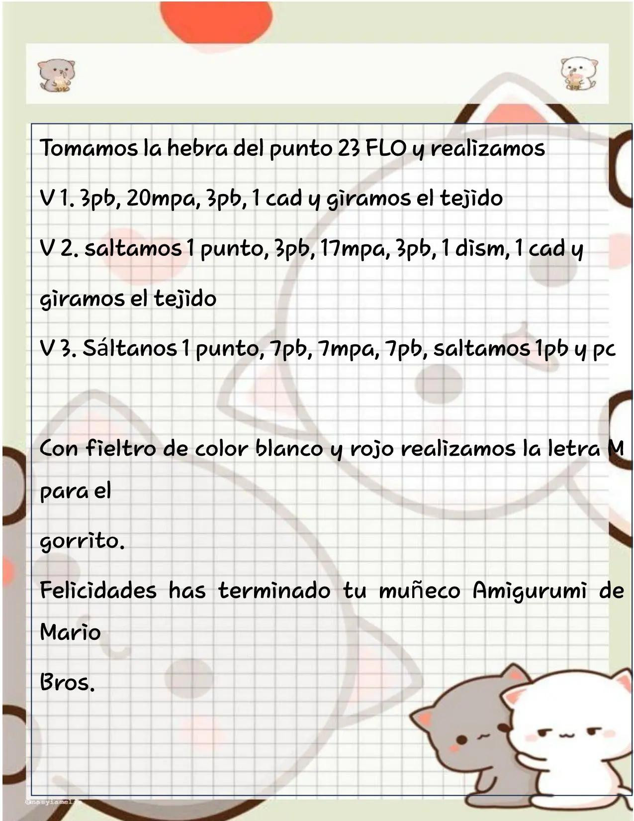 Patrón gratis de amigurumi Mario Bros con abreviaturas y instrucciones