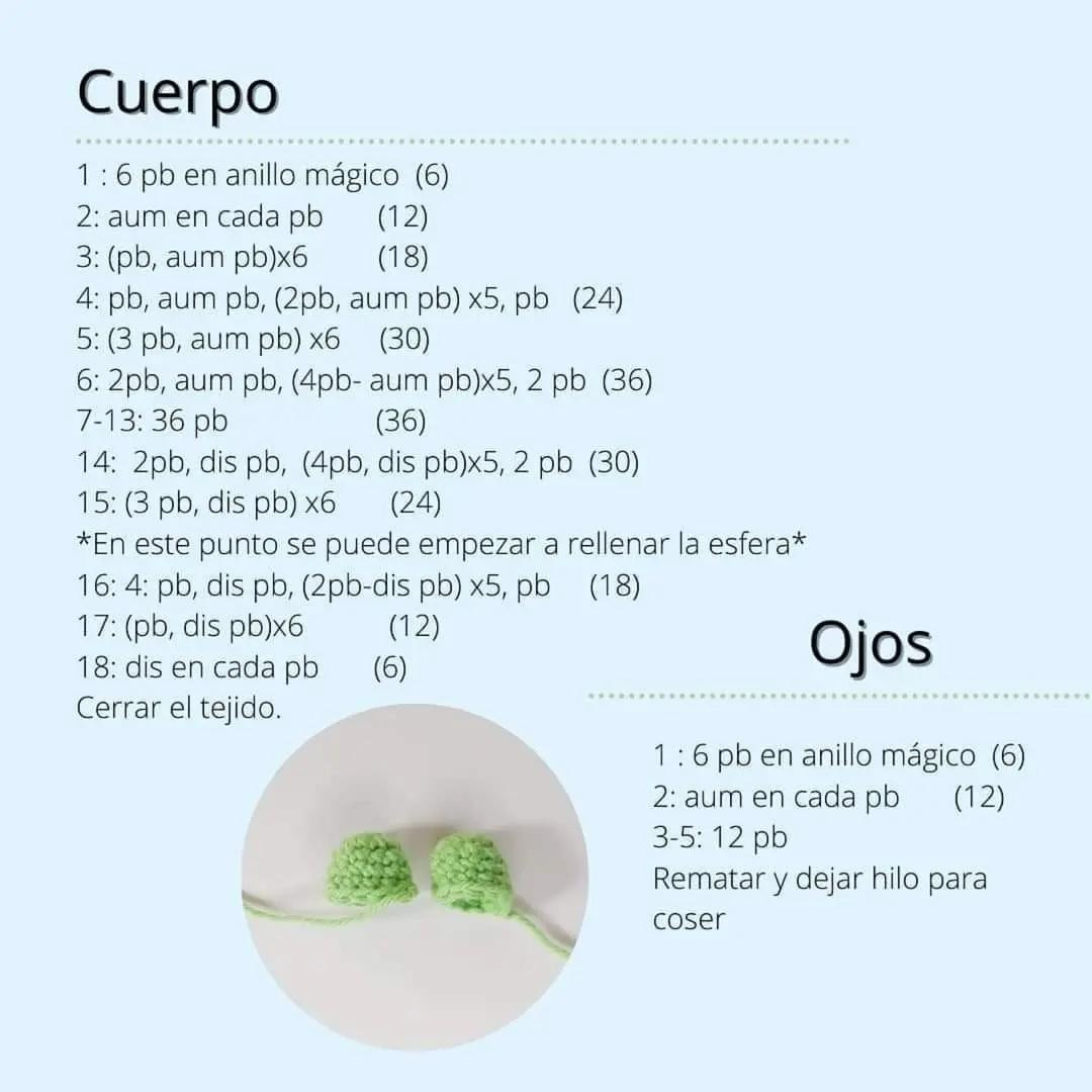 Patrón gratis de amigurumi ranita verde con instrucciones