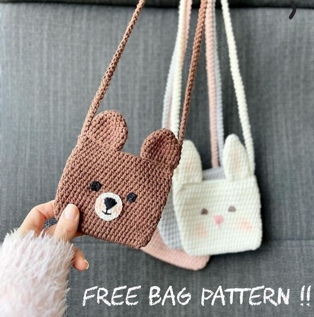 Patrón gratis de bolsita ganchillo oso y conejo