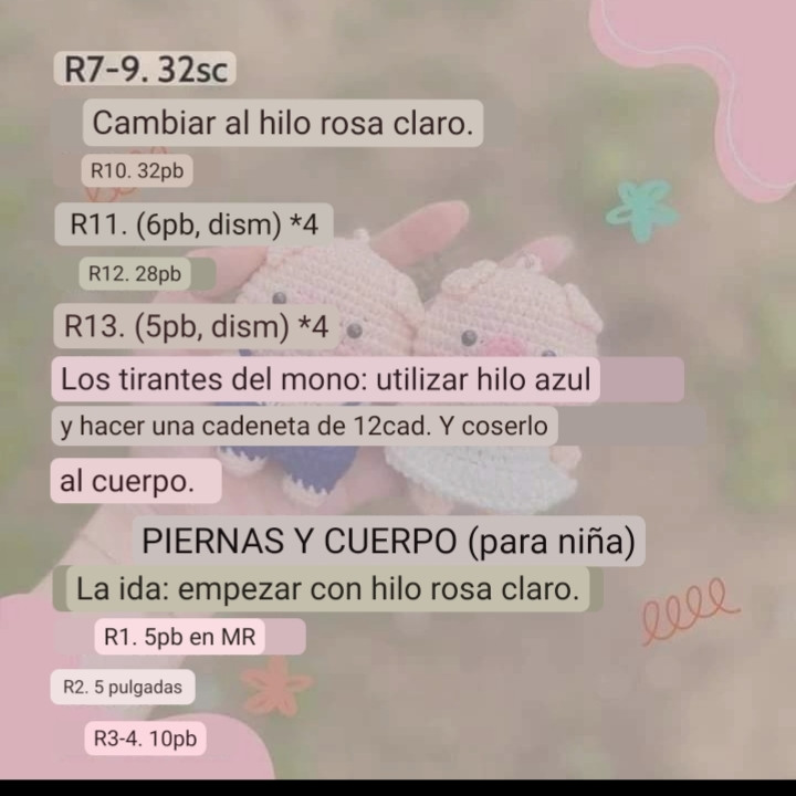 Patrón gratis de cerditos amigurumi con overol y vestido