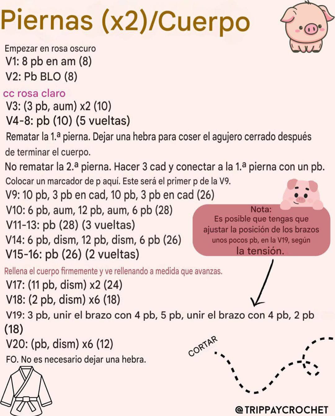 Patrón gratis de cerdo karateca amigurumi