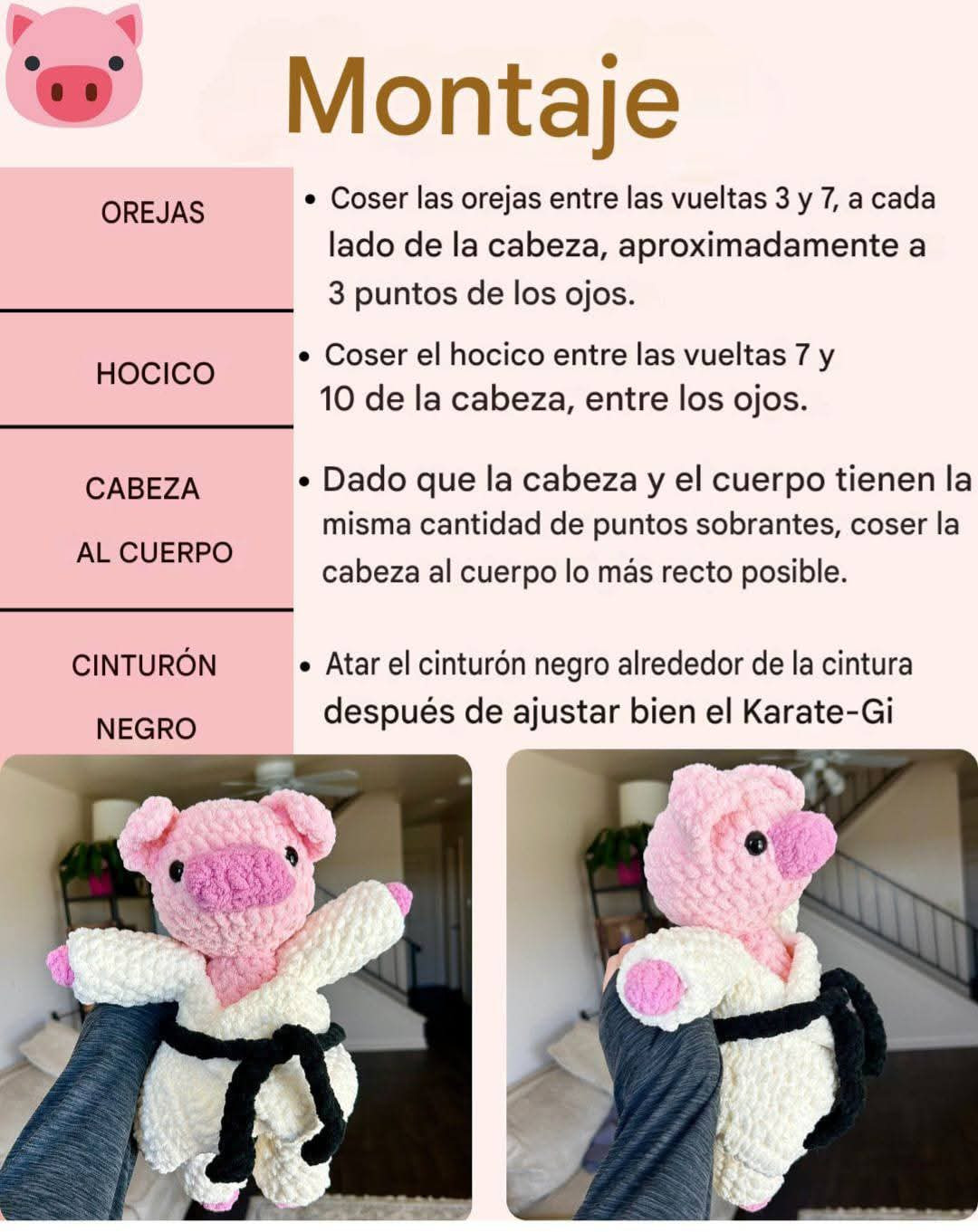 Patrón gratis de cerdo karateca amigurumi