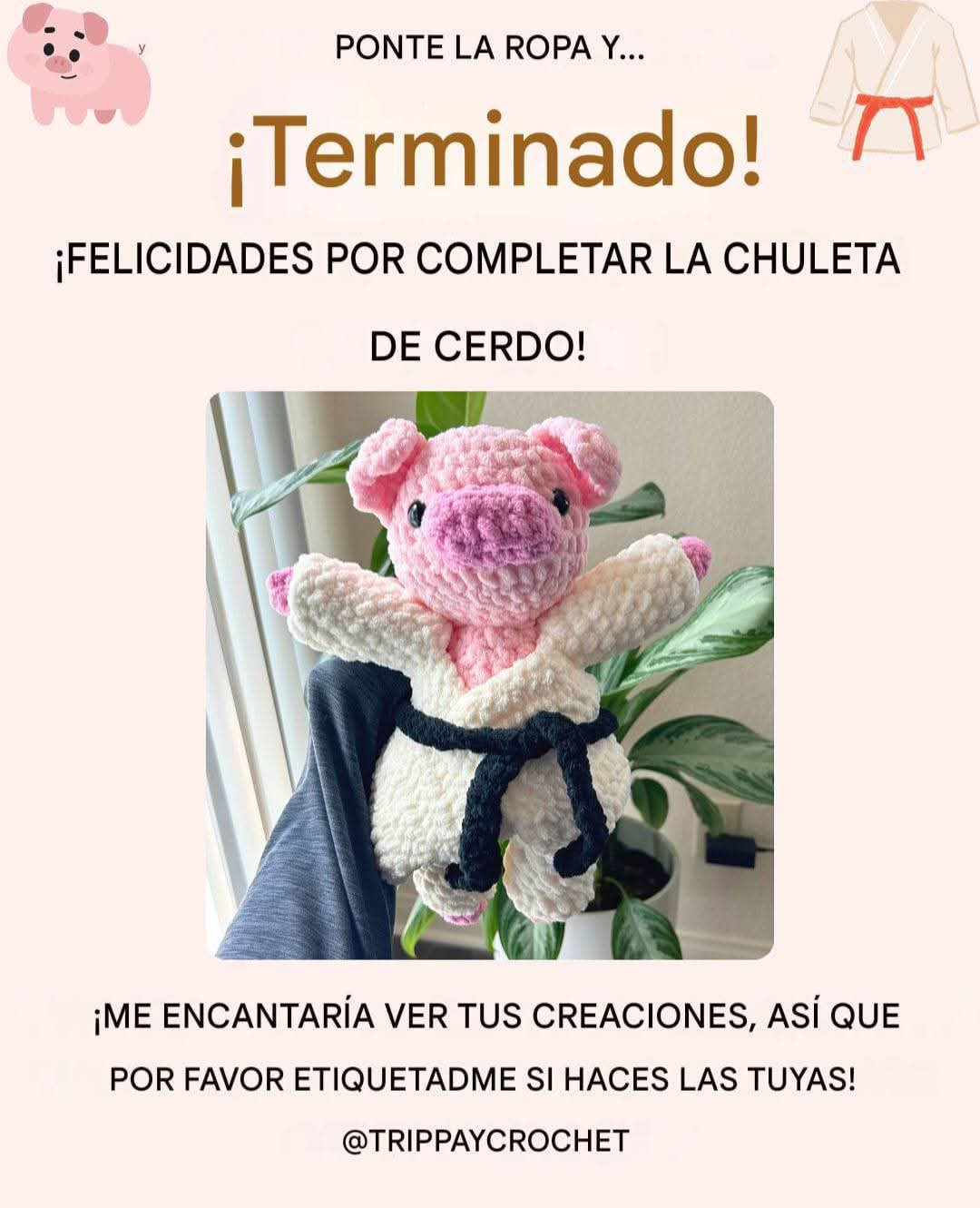 Patrón gratis de cerdo karateca amigurumi
