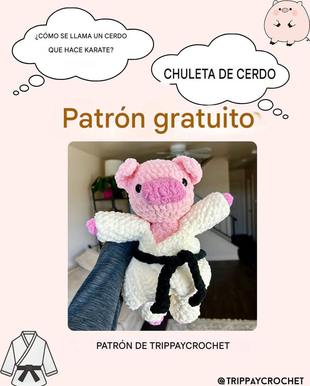 Patrón gratis de cerdo karateca amigurumi
