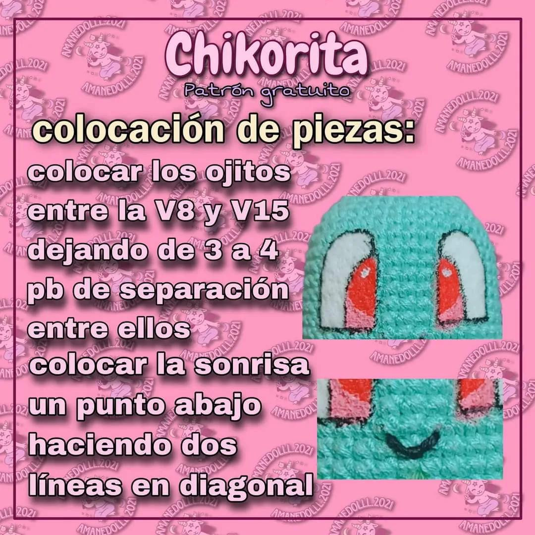 Patrón gratis de Chikorita Pokémon: Búp bê amigurumi màu xanh lá, hướng dẫn chi tiết từng bước và danh sách nguyên liệu