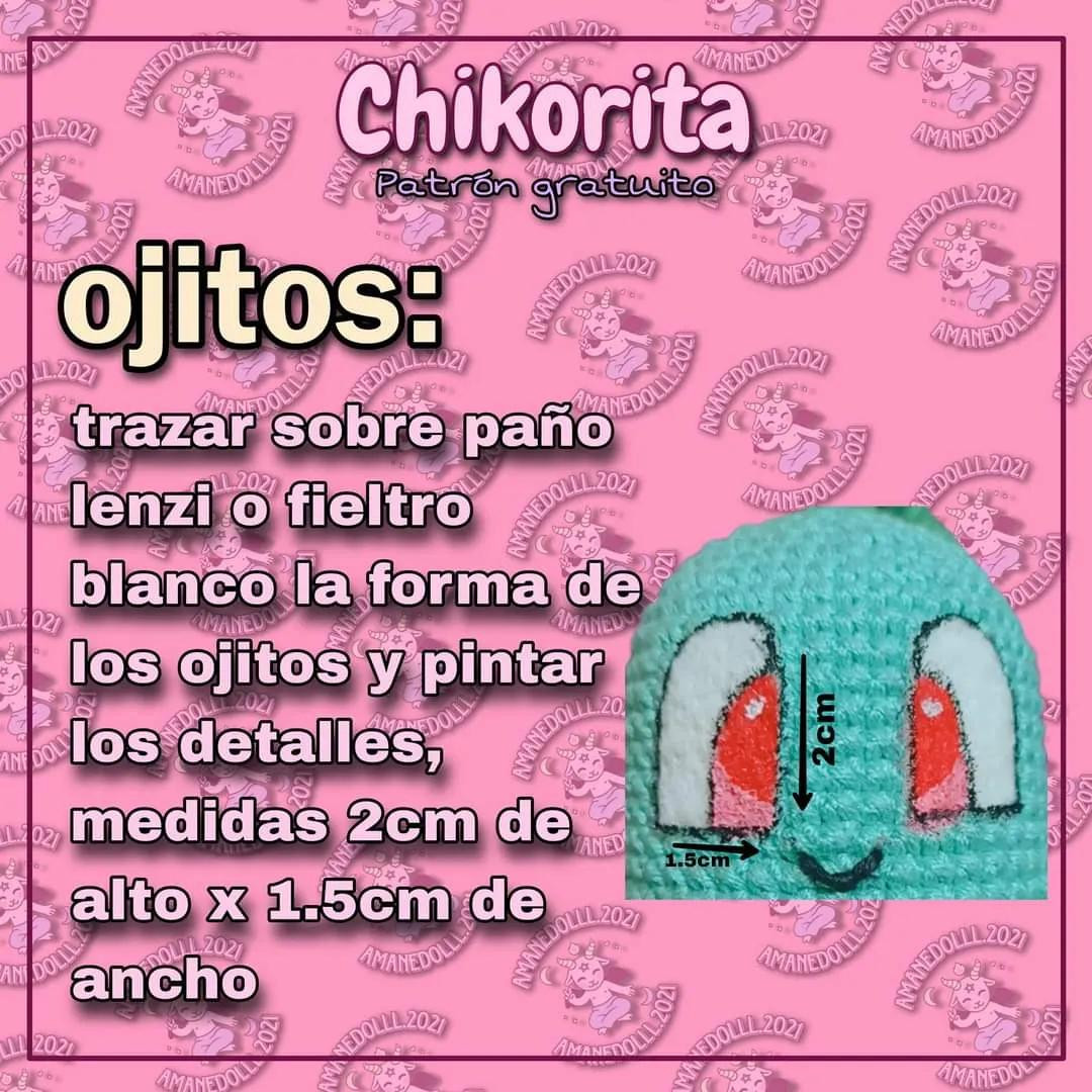 Patrón gratis de Chikorita Pokémon: Búp bê amigurumi màu xanh lá, hướng dẫn chi tiết từng bước và danh sách nguyên liệu