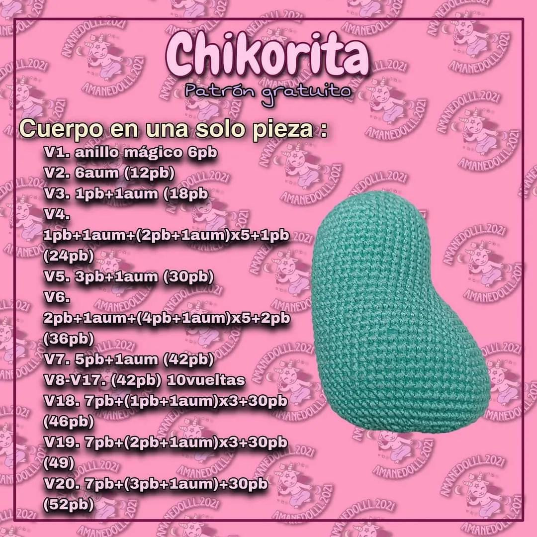 Patrón gratis de Chikorita Pokémon: Búp bê amigurumi màu xanh lá, hướng dẫn chi tiết từng bước và danh sách nguyên liệu