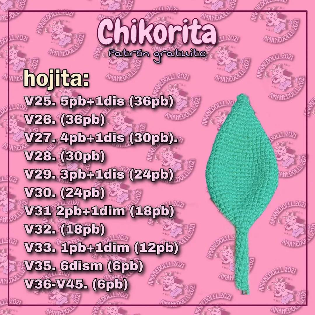 Patrón gratis de Chikorita Pokémon: Búp bê amigurumi màu xanh lá, hướng dẫn chi tiết từng bước và danh sách nguyên liệu